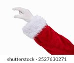 Shot of an Santa Claus hand holding some like a blank object with copy space  isolated on a white background