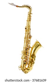 Shot of a saxophone isolated on white background. - Shutterstock ID 37681639