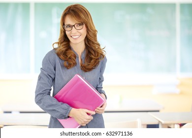 Middle Age Teacher Standing Front Blackboard Stock Photo 218788468 ...