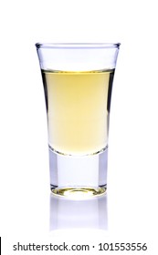 Shot Of Tequila Or Whiskey Isolated On A White Background