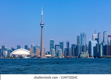 A Shot Of The Toronto City Skyline From Across Lake Ontario On A Clear Summer Day.