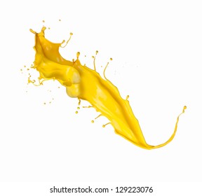 Shot of yellow paint splash, isolated on white background