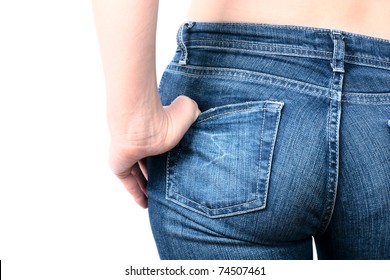 Shot Of Young Woman Behind In Worn Out Jeans