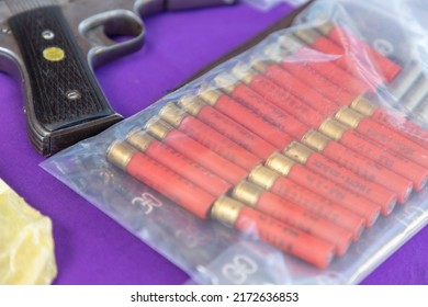 Shotgun Bullets In Transparent Plastic Bag.