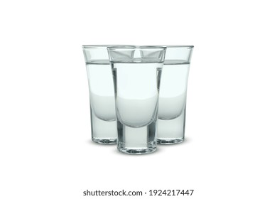 Shots Of Vodka Or Tequila Isolated On White Background