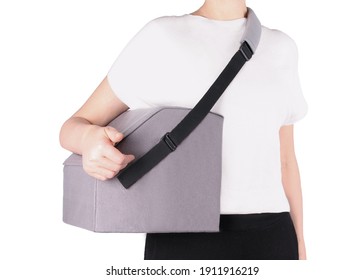 Shoulder Joint Brace. Orthopedic Arm Elbow Stabilizer With Abduction Pad. Bandage On The Shoulder Joint With Additional Fixation. Supports And Immobilizers. Orthopedic Medical Braces. Shoulder Injury.