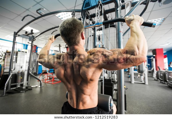 Shoulder Pull Down Machine Fitness Man People Stock Image