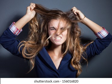 Shouting Angry Girl Pulling Her Hair Stock Photo 156016820 | Shutterstock