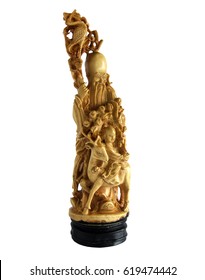 Shouxing antique statuette carved from ivory isolated on white