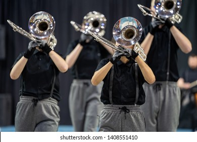 Show band or drum corps is a music corps that brings show elements alongside music. In addition to field shows, some show bands also have street shows where marching through the street is interspersed - Shutterstock ID 1408551410