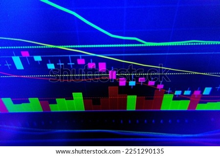 Show a buying or selling platform stock market chart on blue background stock market chart analysis, stock dropdown, finance and investment concept