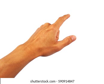 Show Hand Is Gesture Finger Tap Isolated On White Background.