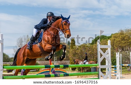 Show jumping competition on horseback.