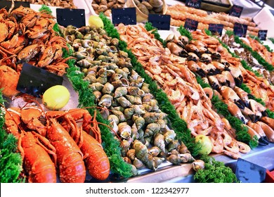 Showcase Of Seafood In The Sea Market