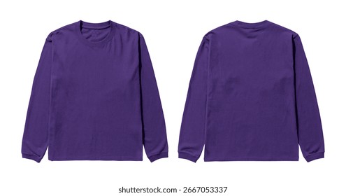 Showcase your designs with this versatile plain purple long sleeve t-shirt, perfect for mockups and fashion branding.