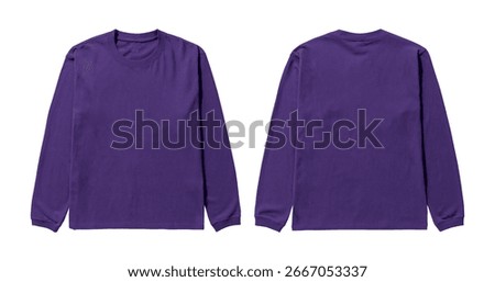Showcase your designs with this versatile plain purple long sleeve t-shirt, perfect for mockups and fashion branding.