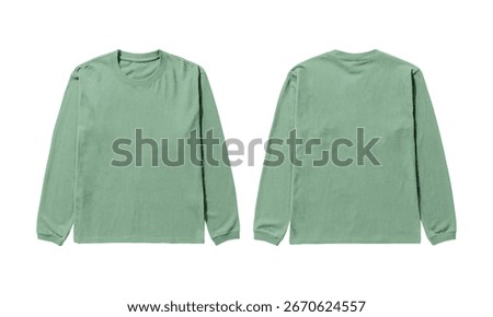 Showcasing a versatile mint green long sleeve t-shirt, presented front and back on a crisp white background. Perfect for fashion mockups and apparel design concepts.