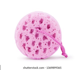 Shower Gel And Pink Washcloth Isolated On White Background