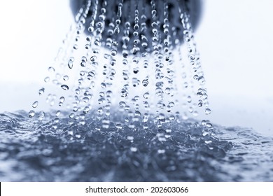 Shower Head And Water Drops.