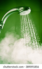 Shower With Water And Steam, Green Tone