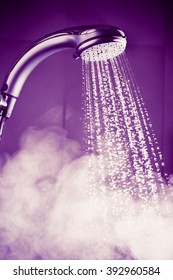 Shower With Water And Steam, Purple Tone