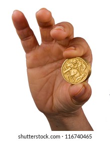 Showing Australian One Dollar Coins In Hand