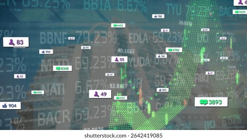 Showing green uptrend arrow grid signaling bullish trend over city skyline, with candlestick data. Finance, urban, technology, investment, analytics, enterprise, innovation - Powered by Shutterstock - Get 15% off with code: PIKWIZARD15