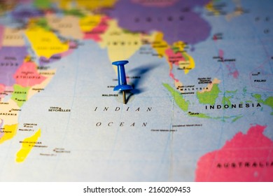 Showing Indian Ocean On World Map With Push Pin