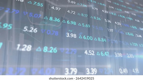 Showing price labels and up or down triangle indicators on trading screen, with candlestick chart. Financial analysis, investment, market trends, digital dashboard, technical analysis, stock charts,