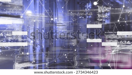 Showing server racks and patch cables glowing in data center, with network overlays and LEDs. Hardware, cabling, dataflow, graph, circuitry, neon, futuristic