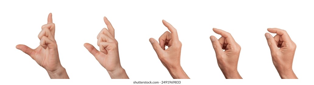 Showing size with hand gesture, small to large. finger movements, measuring. Isolated on white background. - Powered by Shutterstock