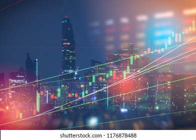 Showing The Trading Graph Over The Abstract Blurred Photo, Business Graph And Trade Monitor Of Investment Futures Market, App Interface Is To Trade Stocks, Currencies. Stock Broker Tool.