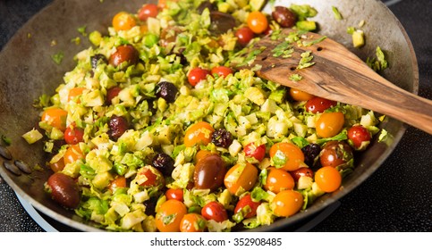 Shredded Brussel Sprouts With Heirloom Cherry Tomatoes