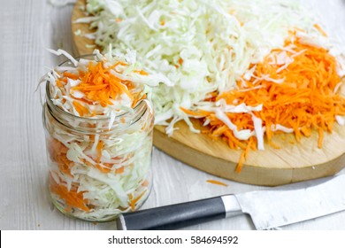 Shredded Cabbage With Carrots In Jar