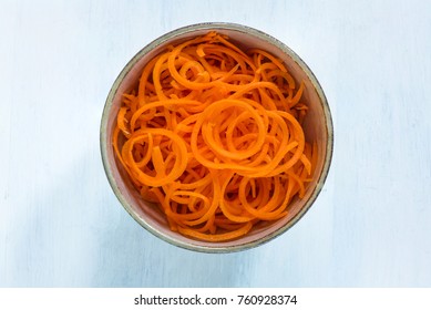 Shredded Carrot In A Bowl, Carrot Spaghetti - Top View.