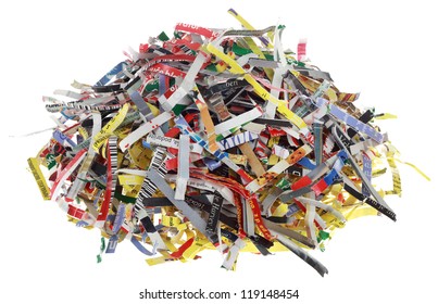 Shredded Paper Strip Slices Isolated On White Background