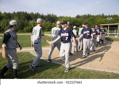 Shrewsbury Colonial High School Baseball Team Shakes Hands With Nashoba Chieftans Team In Shrewsbury, MA After Winning Game On 5/27/11