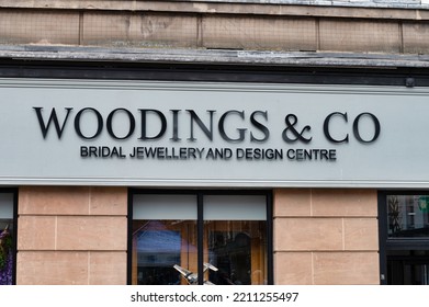 Shrewsbury, UK- July 14, 2022: The Front Of Woodings And Co Bridal, Jewellery And Design Centre In The Town Of Shrewsbury England