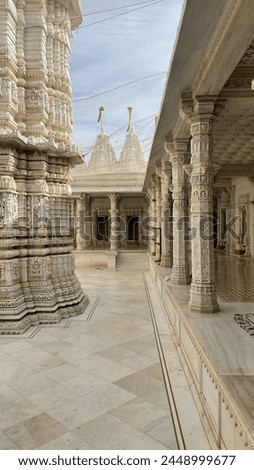 Shri Jirawala Parshvanath Jain Tirth. A Jain temple in Rajasthan, India. Temple in white marble. Carving in stone. Temple architecture. Jain pilgrimage.