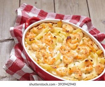 Shrimp Alfredo Penne Pasta Bake