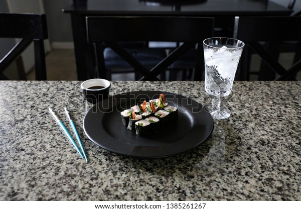 Shrimp Asparagus Roll On Granite Countertop Stock Photo Edit Now