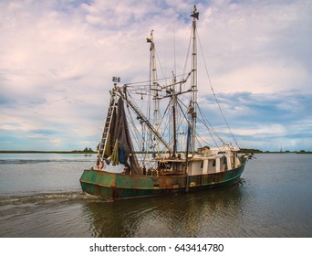 Shrimp Boat Trawler Fishing Boat On Florida Panhandle Gulf Coast Apalachicola