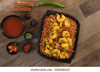 shrimp, Brown Rice, Majboos food international Cuisine Arabian Gulf - Shutterstock ID 2201630125