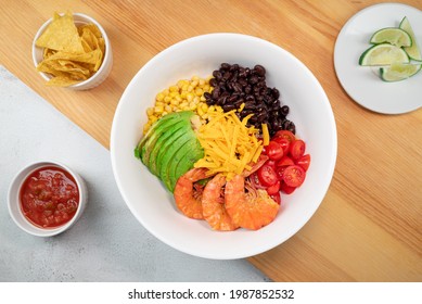 Shrimp Burrito Bowl With Chips And Salsa