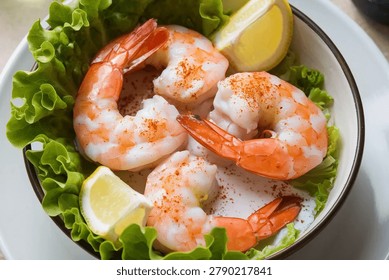 Shrimp Cocktail : Chilled poached shrimp with lemon, crisp lettuce and paprika, an iconic American seafood starter loved for clean flavor, elegant presentation and classic steakhouse appeal.