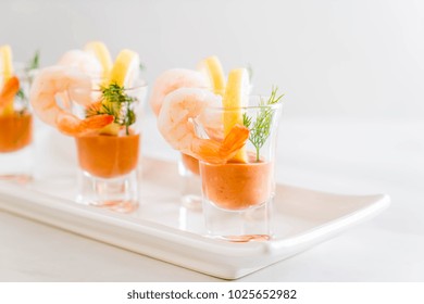 Shrimp Cocktail With Sauce On Table