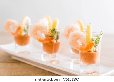 Shrimp Cocktail With Sauce On Table