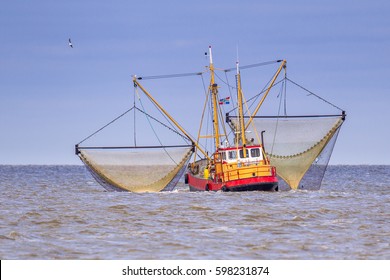Shrimp Fishing Cutter Vessel In The Dutch Wadden Sea