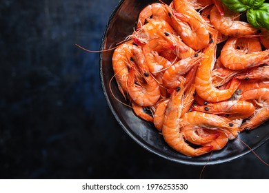 Shrimp Fresh Spicy Prawn Seafood Meal Vegetarian Food Pescetarian Diet Summer Menu Keto Or Paleo Diet Snack Copy Space Food Background Rustic Top View 