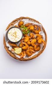 shrimp fritters or prawn bajji or jheenga pakoda or kolambi or zinga pakora, Indian snack food